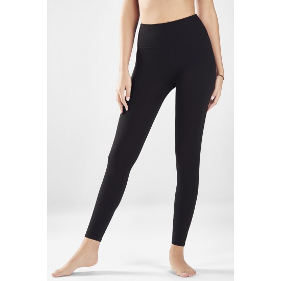 High-Waisted Seamless Rib Yoga Legging Black