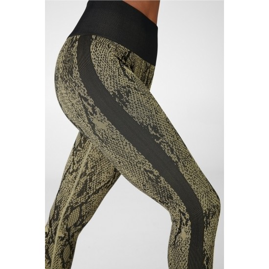 High-Waisted Seamless Snakeskin 7/8 Green Reptilia/Black