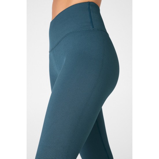 High-Waisted Seamless Rib Yoga Legging Celestial Blue/Tonal Celestial Blue/Sour Apple