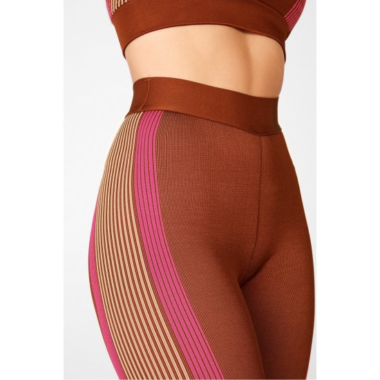 Ultra High-Waisted Seamless Stripe Yoga Legging Java/Tapioca/Plush Pink