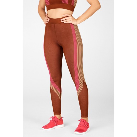 Ultra High-Waisted Seamless Stripe Yoga Legging Java/Tapioca/Plush Pink