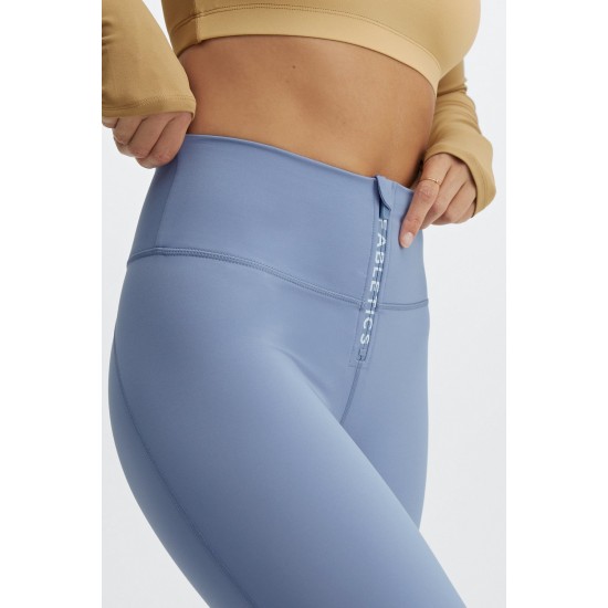 High-Waisted Motion365 Yoga Legging With Zipper Faded Denim/Soft-White