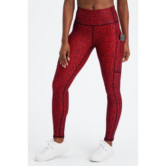 Therma-Flex High-Waisted Pocket Yoga Legging Electric Cherry Mini Leopard