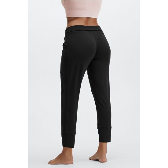 Sleek Knit Drawstring Yoga Pant Black