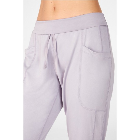 Sleek Knit Drawstring Yoga Pant Grey Violet