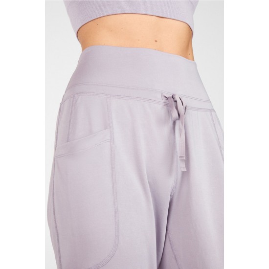 Sleek Knit Drawstring Yoga Pant Grey Violet