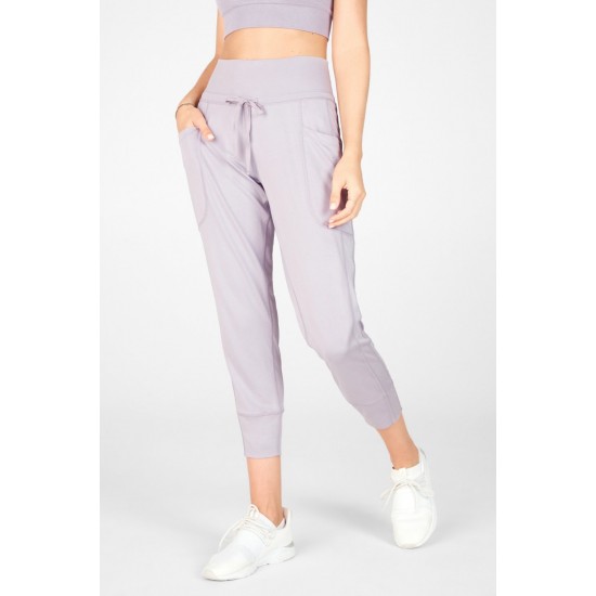 Sleek Knit Drawstring Yoga Pant Grey Violet