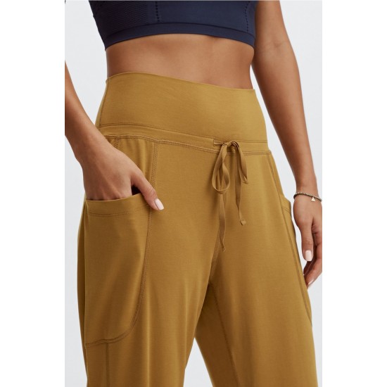 Sleek Knit Drawstring Yoga Pant Dark Bronze