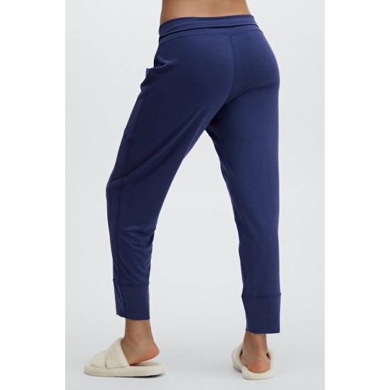 Sleek Knit Drawstring Yoga Pant Navy