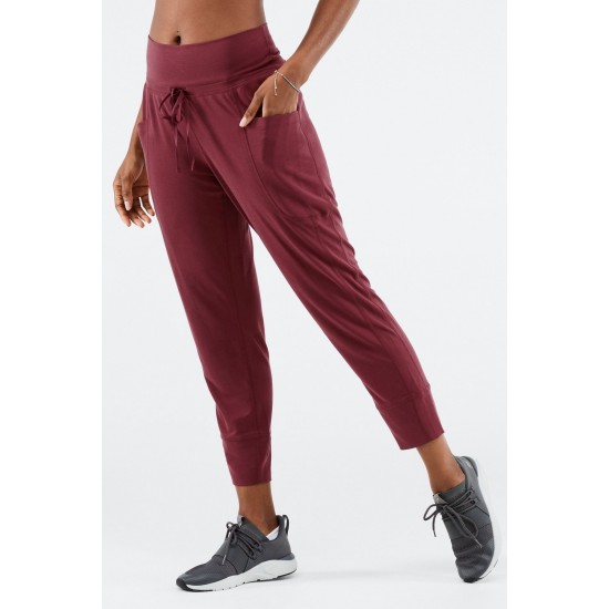 Sleek Knit Drawstring Yoga Pant Port Wine