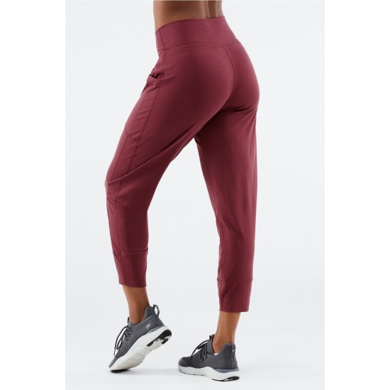 Sleek Knit Drawstring Yoga Pant Port Wine