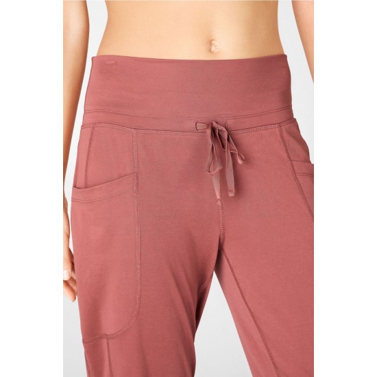 Sleek Knit Drawstring Yoga Pant Dark Rouge