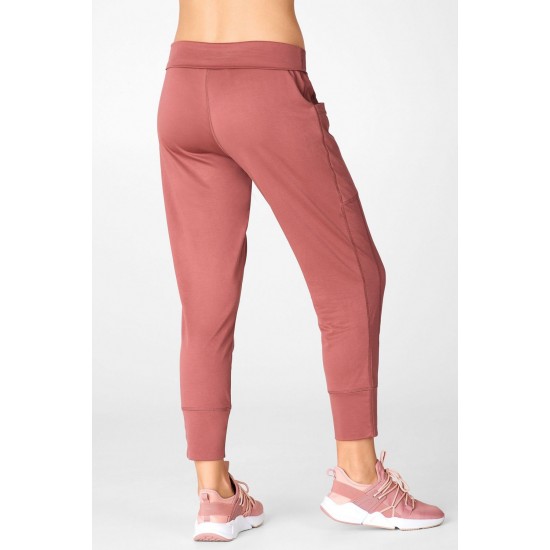 Sleek Knit Drawstring Yoga Pant Dark Rouge