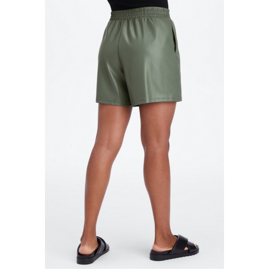 Vegan Leather High-Waisted Yoga Short Smoke Green